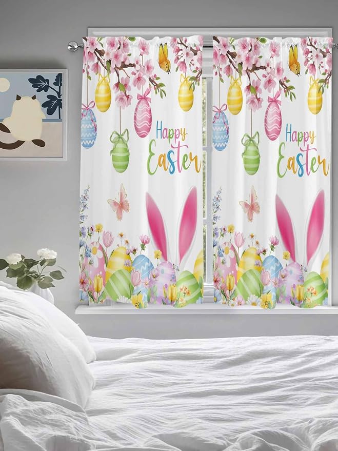 Happy Easter Living Room Curtains 72 Inches length, Spring Watercolor Bunny - Image 5