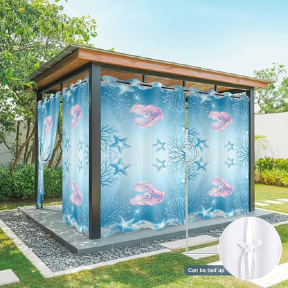 Ocean Shell Outdoor Curtains for Patio Corals Starfish Summer Marine Waterproof - Image 7