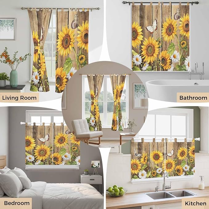 Farmhouse Sunflowers Kitchen Curtains 45 Inch Length, Short Cafe Window - Image 7