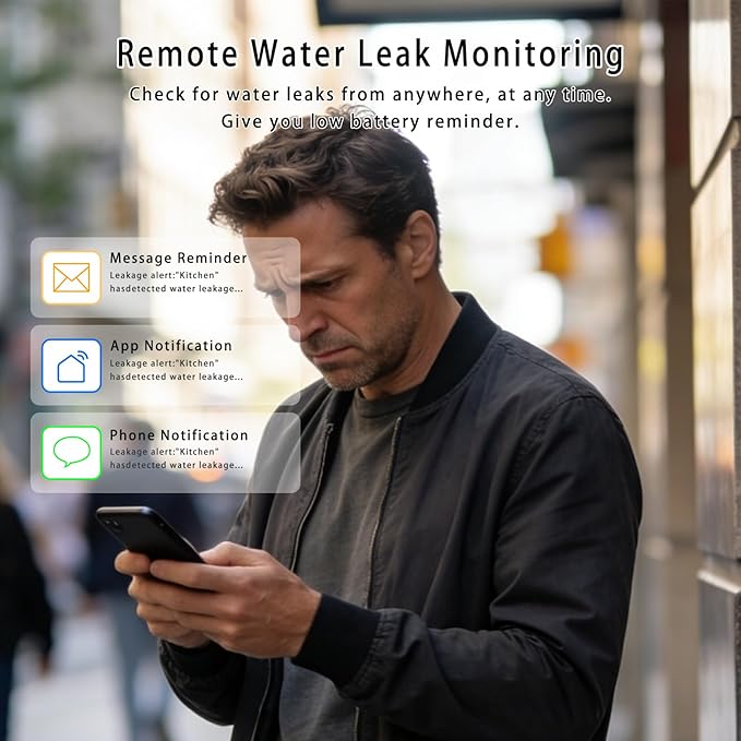 100dB Loud Wireless Water Leak Detector, WiFi Water Leak Sensor for Kitchen Bathroom Basement, Floor & Pipe Drip Alert