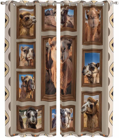 2 Panel Kitchen Cafe Curtains, Desert Camels Sunlight Filtering Nature Air by Hokiten