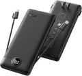 Coowisty Portable Charger with Wall Plug, Slim USB C Power Bank with Built-in Cables, 10000mah LED Display External Battery Pack Compatible with iPhone/Android & More (Black)