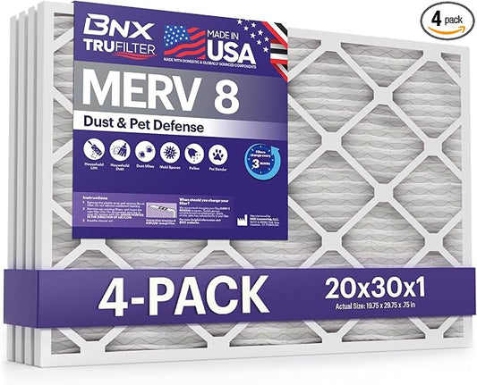 BNX TruFilter 20x30x1 Air Filter MERV 8 by BNX