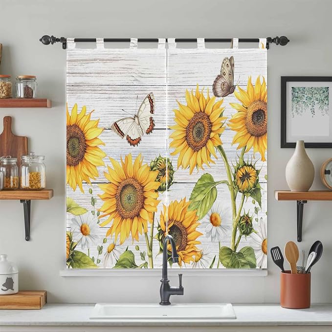 Yellow Sunflowers Bedroom Curtains 72 Inch Length, Window Curtains Tab Top - Image 3