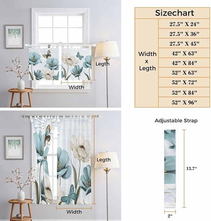 Blue Tulips Bedroom Curtains 72 Inch Length, Window Curtains Tab Top, - Image 8