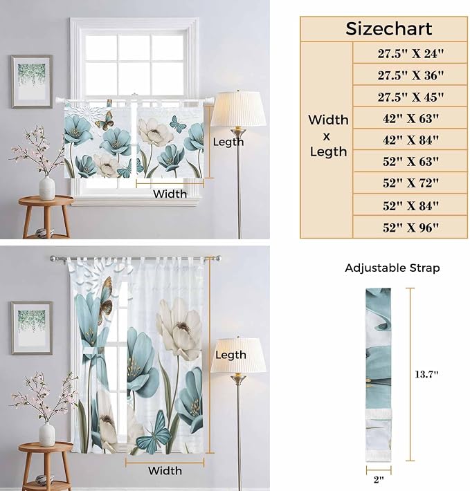 Blue Tulips Living Room Curtains 96 Inch Length, Window Curtains Tab Top - Image 8