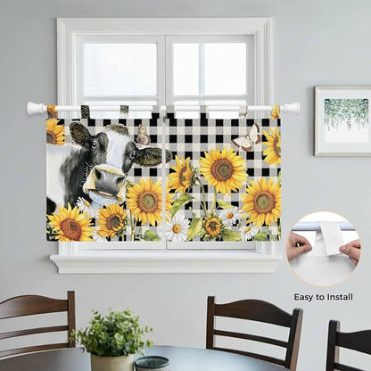 Retro Sunflowers Kitchen Curtains 24 Inch Length, Small Window Curtains Tab Top - Image 4