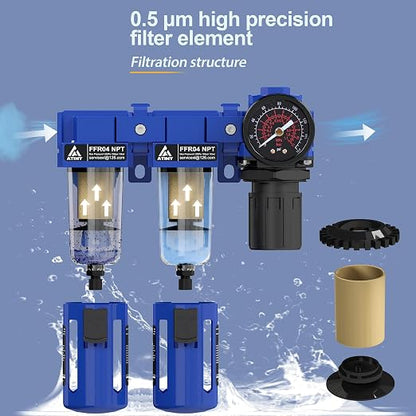 1/2" NPT Air Dryer System, Air Compressor Filter Dryer, 5 and 5 Micron Filter - Image 3