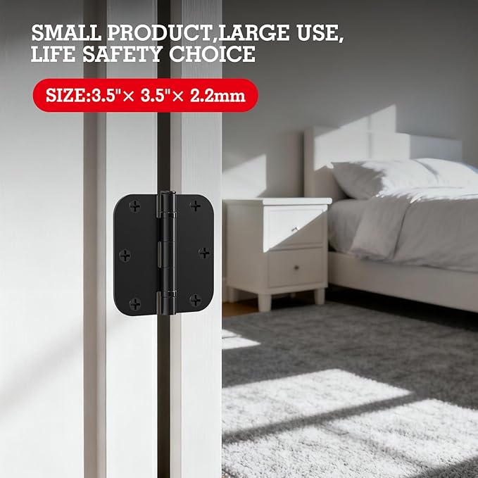 36 Pack Ball Bearing Matte Black Door Hinges 3.5 Inch 5/8" Radius Round Anti Squeak Interior 3-1/2"Flat Bifold Standard Bedroom Indoor for Doors 3 ½" House Home Hardware Decor Accessories Must Have