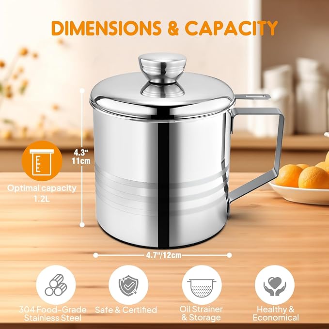 Chihee Grease Container Stainless Steel Bacon Grease Saver - Image 2
