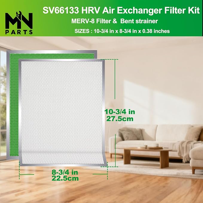 SV66133 HRV Air Exchanger Filter Kit 10-3/4" x 8-3/4" 2 Packs MERV-8 Washable - Image 2