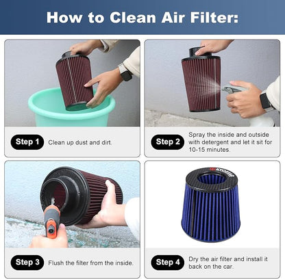 KYOSTAR Carbon Fiber 3" High-Flow Air Filter, Reusable Cone Cold Air Intake - Image 5