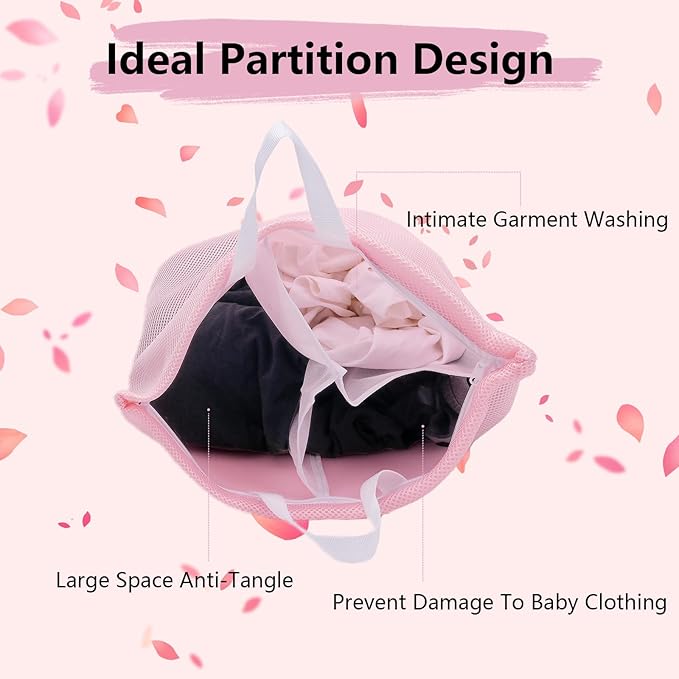 Guozcaray 2 Pcs Special Zoning laundry bag for delicates with handles mesh laundry bags washing machine laundry totes travel storage and sorting bag(Pink-Blue)