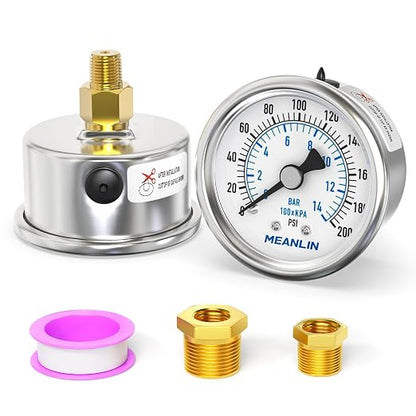 MEANLIN MEASURE 0~200Psi Dry Pressure Gauge Stainless Steel 1/8" NPT 2" FACE by MEANLINMEASURE