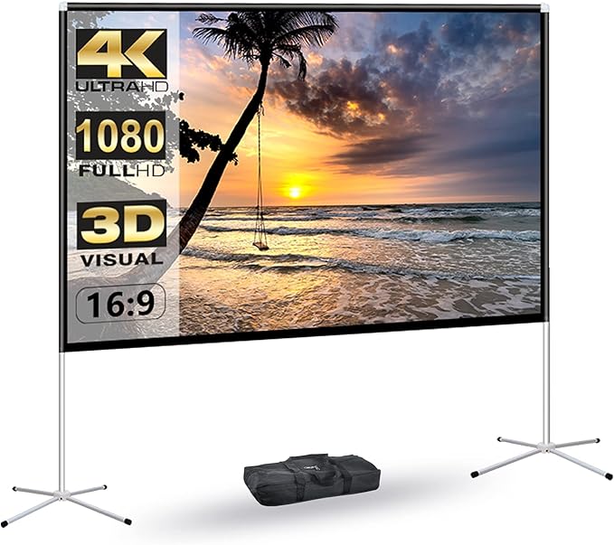 Portable Projector Screen with Stand Outdoor: Camping Projection Screen 80 inch 4K Movie Screen for Home Backyard Indoor 16:9 HD Night