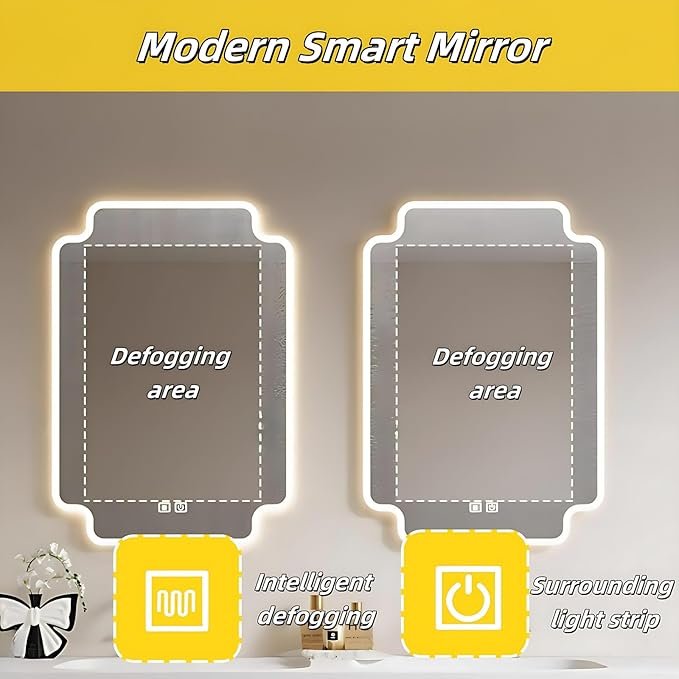 Bathroom Vanity with Double Sink - Bathroom Cabinet Vanity Including Grille Shaped Panel | Bathroom Vanity Double Sink, Soft Light LED Lights & Smart Defogging Mirror (Mirror Cabinet, 64IN)