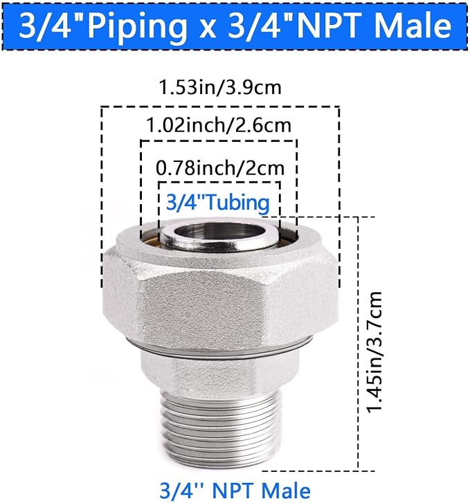 Straight Air Piping Fittings, 3/4"Piping x 3/4"Male NPT Threads Adapter Fittings - Image 2
