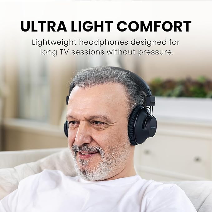 Avantree HT5009 Plus – Wireless TV Headphones for TVs with Optical (TOSLINK) or AUX Audio Output, Clear Voice and Volume Boost, Comfortable Over-Ear Fit, 60H Battery Life, Charging Dock Included