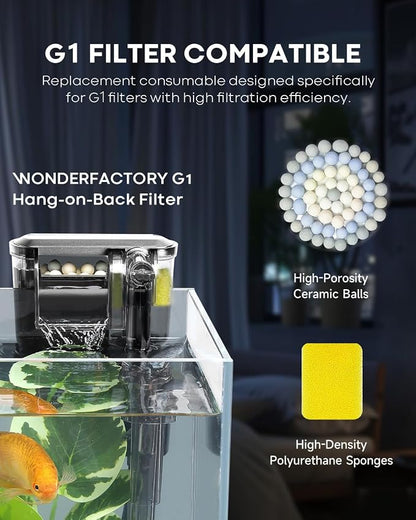 Wonderfactory 2 Pack G1 Filter Media Replacement, Sponge Ceramic Rings Bio - Image 2