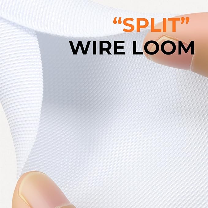 HOLED 2 inch Split Braided Cable Management Sleeve for USB Cable Power Cord Audio Video Cable, Wire Loom Cord Protector from Cat Dog Chewing (White, 10FT)