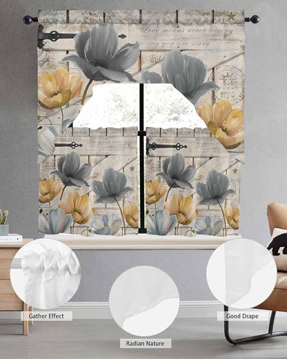 Vintage Tulip Swag Kitchen Curtains Valance and Tier Set, Farmhouse Retro Blue - Image 5