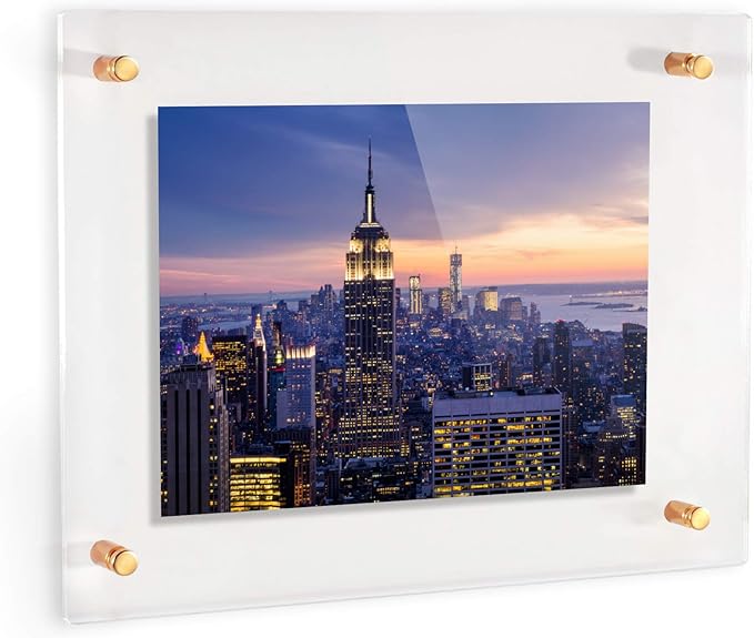 ArtToFrames 11x14 Inch Double Panel Floating Acrylic Picture Frame (Full Frame is 15x18) comes with Gold Standoff Hardware, Made in the USA, 1 Pack