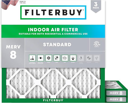 Filterbuy 15x15x1 Air Filter MERV 8 Essential Dust & Allergy Defense, by Filterbuy