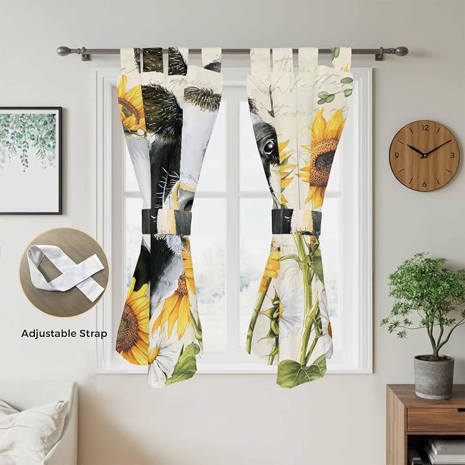 Yellow Sunflowers Bathroom Curtains 63 Inch Length, Window Curtains Tab Top - Image 5