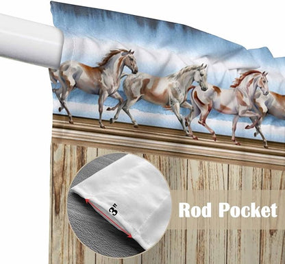 Western Horse Swag Valances for Windows, Farmhouse Wooden Grain Vintage Cowboy - Image 4
