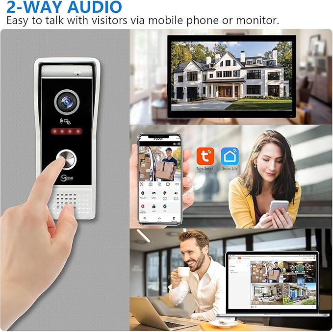 Video Doorbell Intercom System,10 Inches Touch Screen (Black) Video Doorbell Door Phone System,Support Remote Unlock, Dual-Way Intercom,Night Vision for Villa House Apartment (1-Camera + 2-Monitor)