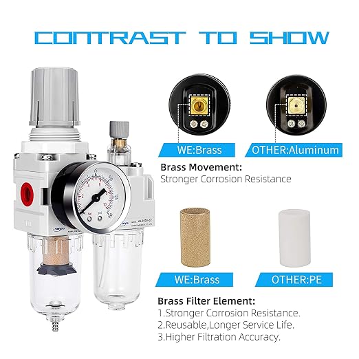 NANPU 1/4" NPT Compressed Air Filter Regulator Lubricator Combo, Water/Oil Trap - Image 5