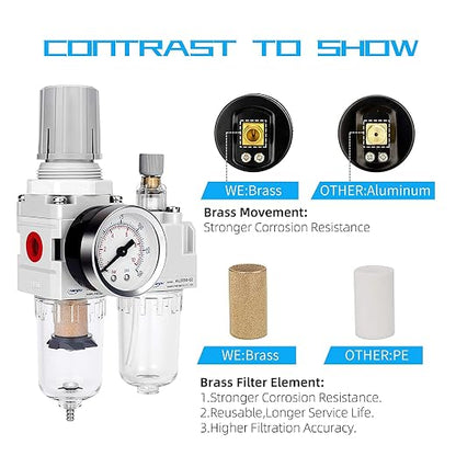 NANPU 1/4" NPT Compressed Air Filter Regulator Lubricator Combo, Water/Oil Trap - Image 5