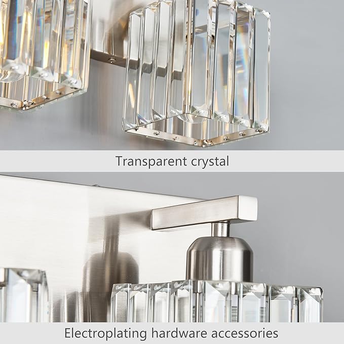 FDPBY Modern Vanity Light 5-Lights Brushed Nickel Vanity Light Crystal Bathroom Wall Light Bathroom Light Fixtures