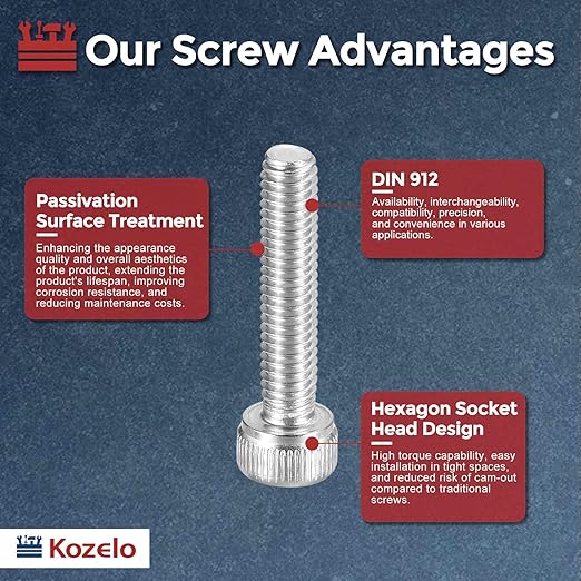 Kozelo 50pcs Socket Head Cap Screws - [M4-0.7 x 20mm] 304 Stainless Steel Allen Socket Drive for Electrical Motor 3D Printing Fan Engine Replacement Use, Silver