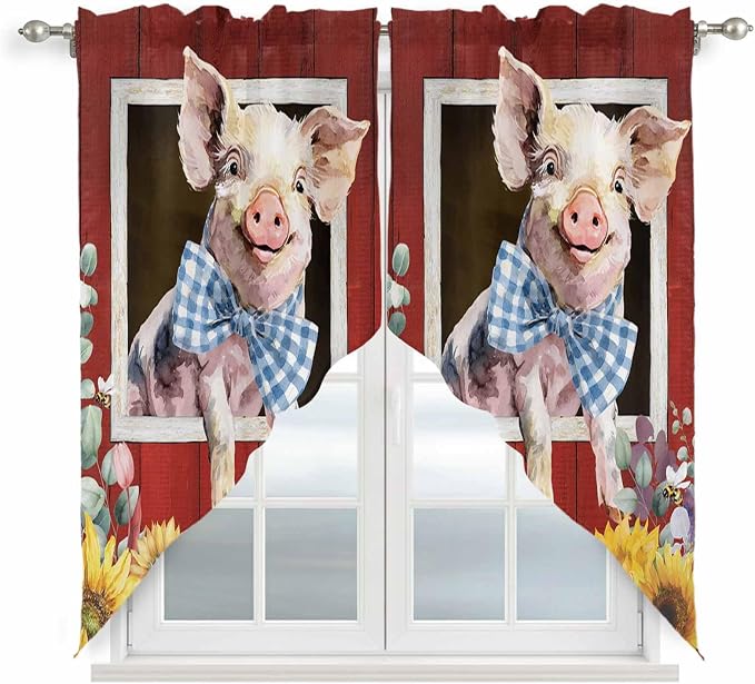 Pig Sunflowers Swag Valances for Windows, Eucalyptus Leaves Floral Bees Red by Unknown