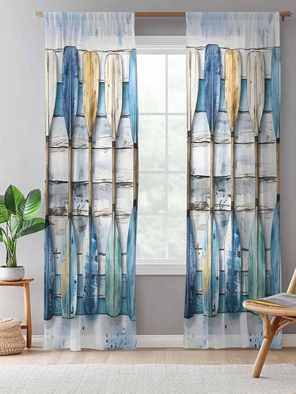 Sheer Curtains 96 Inches Long, Lake Paddle Striped Semi Sheer Curtains Light - Image 5