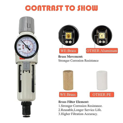 RIH 3/8"NPT Auto Drain Air Filter Pressure Regulator Combo Piggyback, 5 Micron - Image 3
