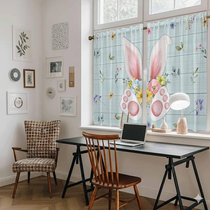 Easter Kitchen Curtains 45 Inch Long 2 Panel Set, Rod Pocket Window Treatment - Image 6