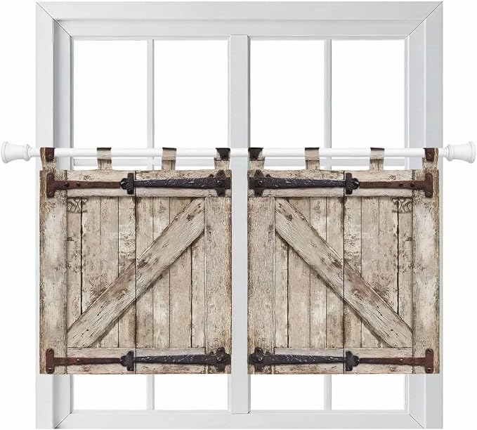 Farmhouse Wood Grain Kitchen Curtains 36 Inch Length, Small Window Curtains Tab by Unknown