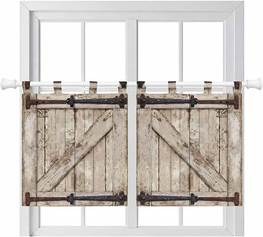 Farmhouse Wood Grain Kitchen Curtains 36 Inch Length, Small Window Curtains Tab by Unknown