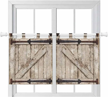 Farmhouse Wood Grain Kitchen Curtains 24 Inch Length, Small Window Curtains Tab by Unknown