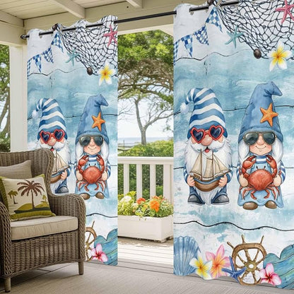 Ocean Gnome Outdoor Curtains for Patio Summer Marine Plumeria Shell Wood Blue - Image 5