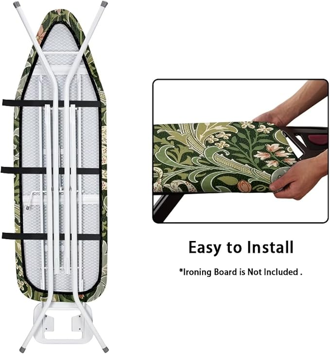 ZXFYGDX Cover for Ironing Board, William Morris Prints Table Top Ironing Board Cover with Nylon Buckle Straps and Elastic Edges Easy to Install, Standard Size Suitable for 15x48 Inch Ironing Board M