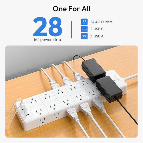 24 Widely Outlets Extension Cord 15 Ft NTONPOWER Long Extension Cord Surge Protector with 4 USB Ports,15A/1875W Power Strips with Surge Protection 4000J, Wall Mount Holes for Home, Office(White)