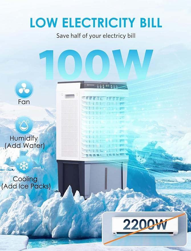 Air Choice Swamp Cooler, 1800 CFM Portable Evaporative Air Cooler, 6 Ice Box & - Image 8