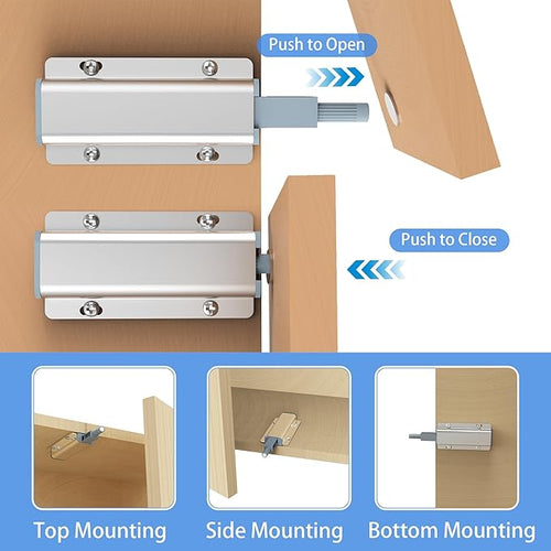3 Pack Push to Open Cabinet Hardware, Touch Latches for Cabinet Doors, Magnetic Cabinets Latch, Magnetic Push Latches for Cabinets to Open Latch，Silver
