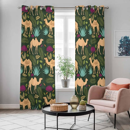 2 Panel Kitchen Cafe Curtains, Retro Desert Camel Sunlight Filtering Nature Air - Image 5