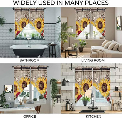 Sunflowers Swag Valances for Windows, Retro Flower Barn Doors Butterfly - Image 9