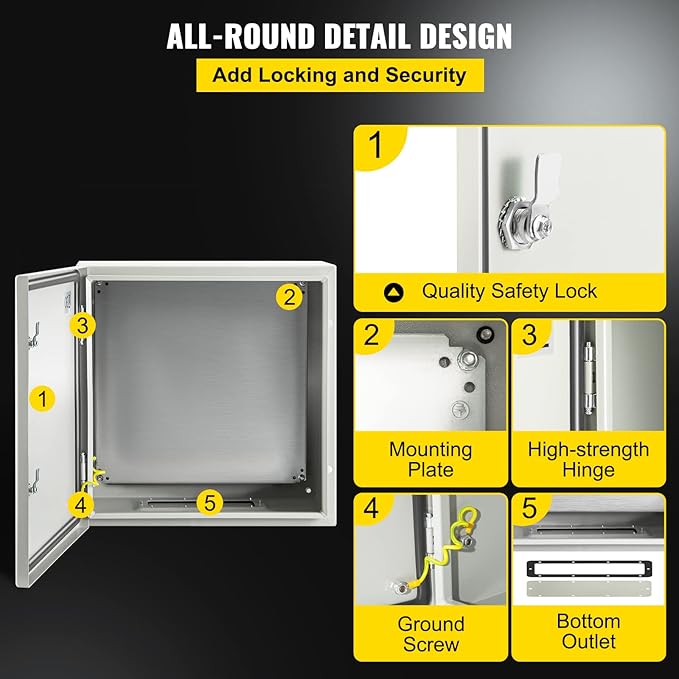 VEVOR NEMA Steel Enclosure, IP66 Waterproof & Dustproof, Outdoor/Indoor - Image 5