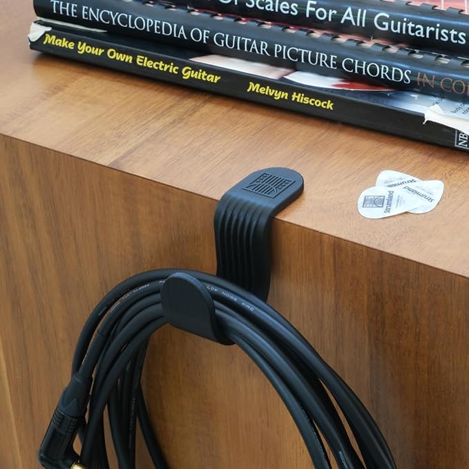 Strumland Music Cable Organizer Set (2-Pack) – Peel-and-Stick Guitar Cable Holder & Studio Cable Hook with Upgraded 3M Adhesive for Desks, Amps & Surfaces (Black)